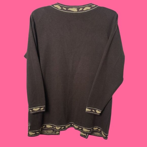 Vintage Brown Open-Front Cardigan With Dog & Chain Embroidery Size 40eu Medium - Picture 2 of 11